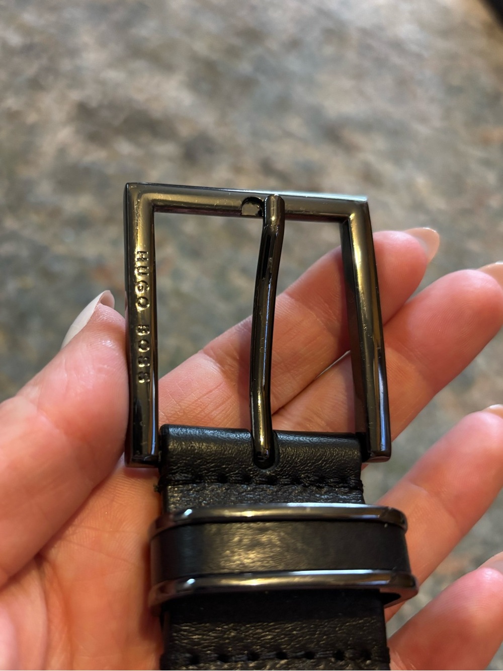 Hugo Boss Black Leather Belt with Gunmetal Buckle